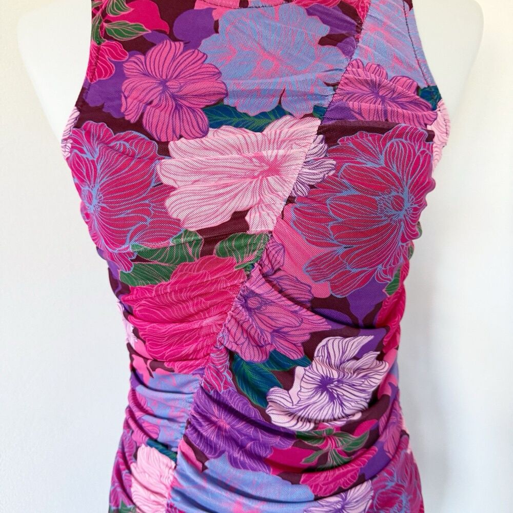 NEW NWT MINKPINK Women's Lexie Mesh Midi Dress Sleeveless Ruched Stretch S Small - Picture 12 of 16